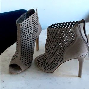 Peep toe gray perforated booties